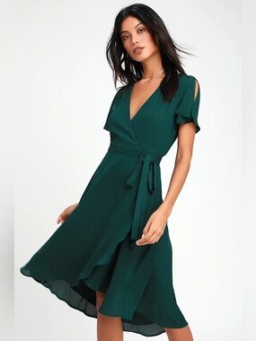 NWT Lulus Rise To The Occasion Emerald Green Midi Wrap Dress